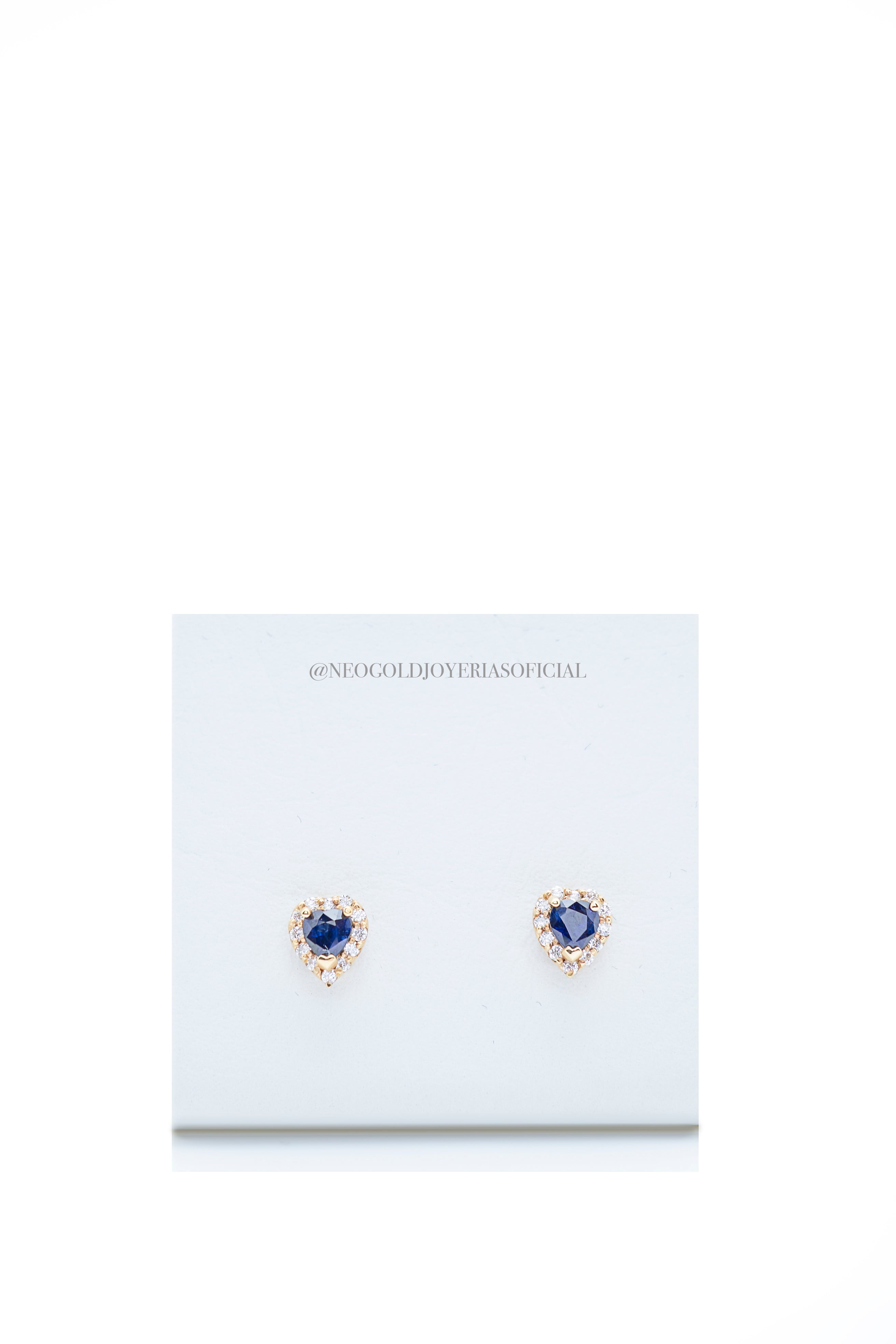 ARETES OA 18K, CORAZON ZAFIRO AZUL NATURAL  / DIAMANTES NATURALES REF 013679