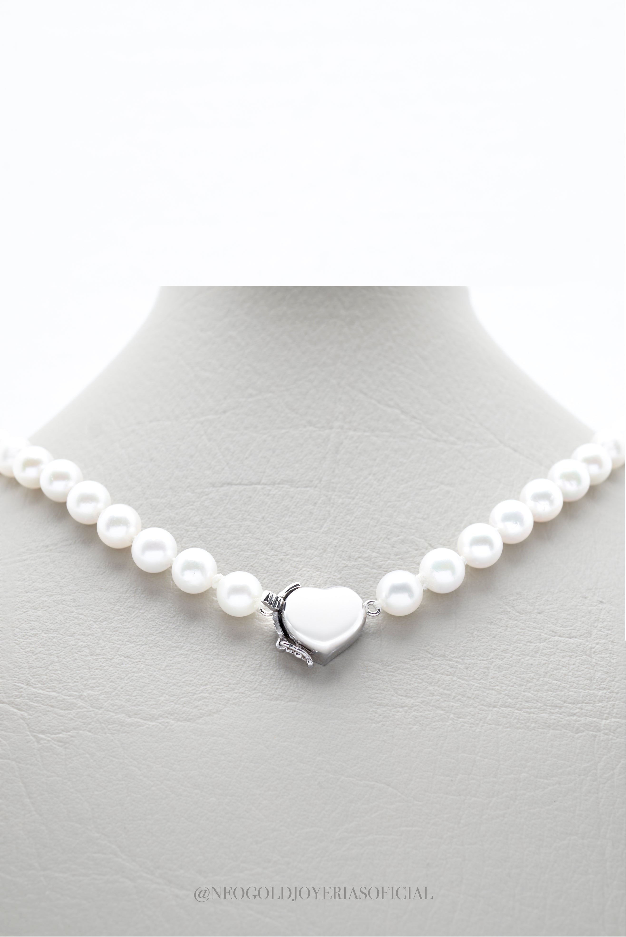 COLLAR DE PERLAS / BROCHE CORAZON 7MM OB - REF 007449