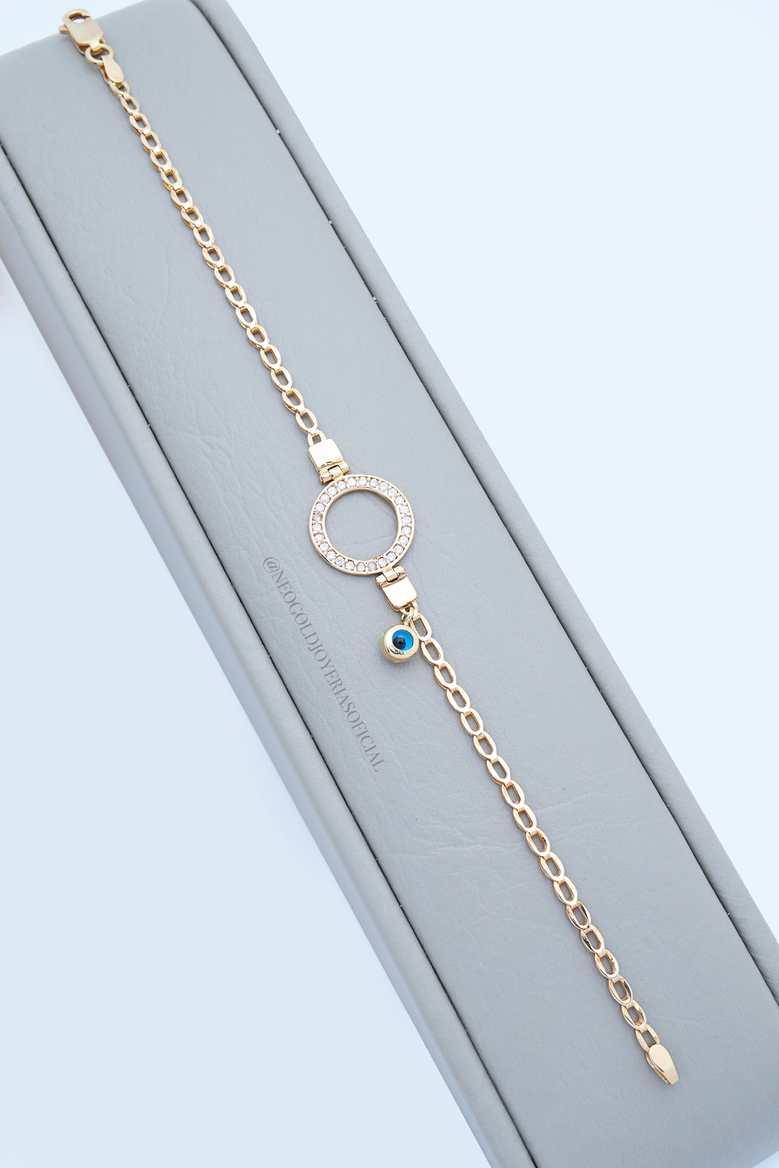 PULSERA OA 18K, CIRCULO ENGASTADO, OJO TURCO REF 013640