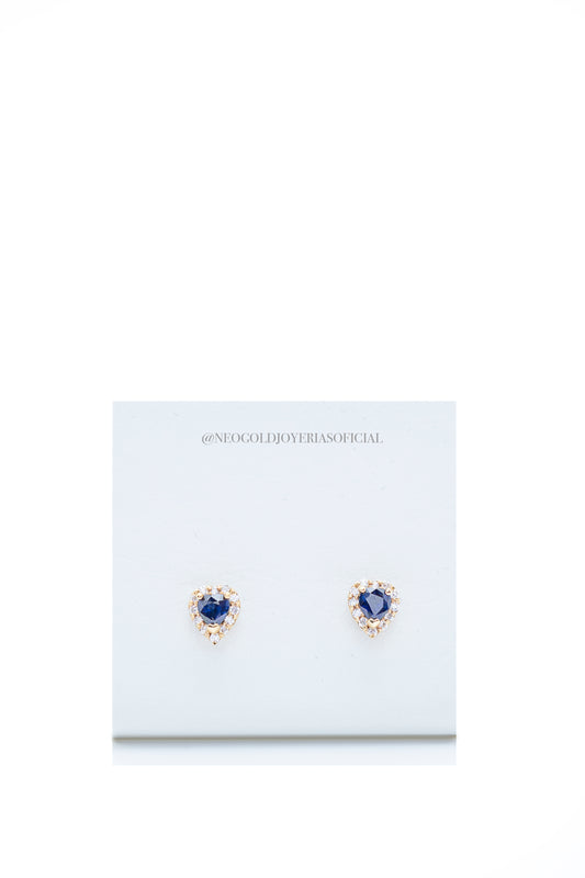 ARETES OA 18K, CORAZON ZAFIRO AZUL NATURAL  / DIAMANTES NATURALES REF 013679