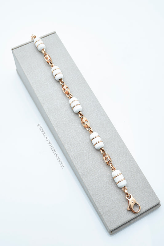 PULSERA OR 18K ROSADO CON NEOPRENO BLANCO REF 005159