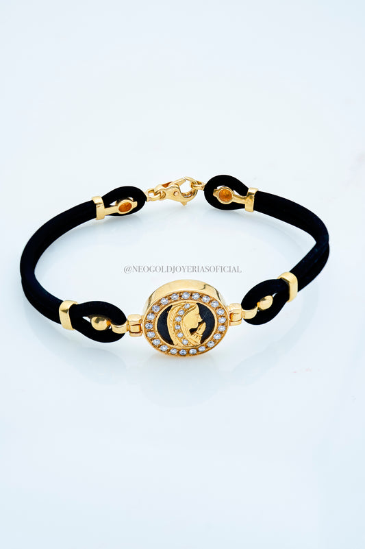 PULSERA VIRGEN OA 18K, NEOPRENO NEGRO REF 005182