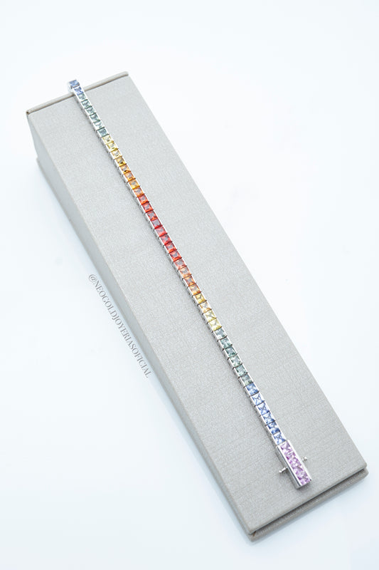 PULSERA TENNIS OB 18K, ZAFIROS DE COLORES CORTE PRINCESA REF 009481