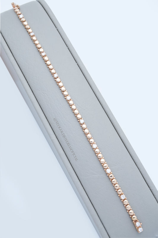 PULSERA OR 18K, ESTILO TENNIS MEDIA BOLA CON DIAMANTES NATURALES