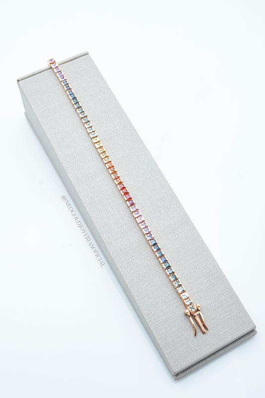PULSERA TENNIS OR 18K, CON ZAFIROS DE COLORES NATURALES REF 012194