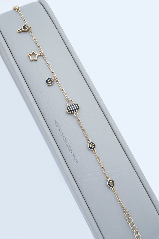 PULSERA OA 18K, ESMALTADO NEGRO TREBOL REF 012522