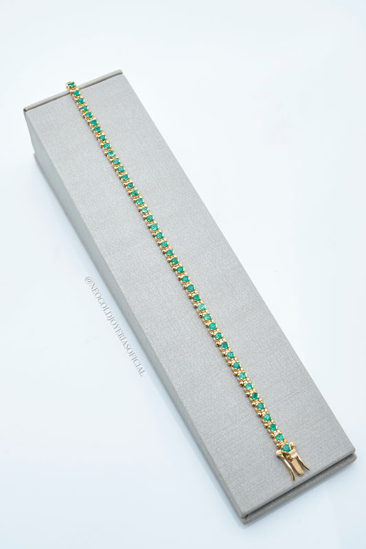 PULSERA TENNIS OA 18K, CON ESMERALDAS NATURALES