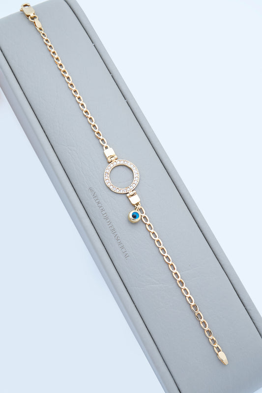 PULSERA OA 18K, CIRCULO ENGASTADO, OJO TURCO REF 013640