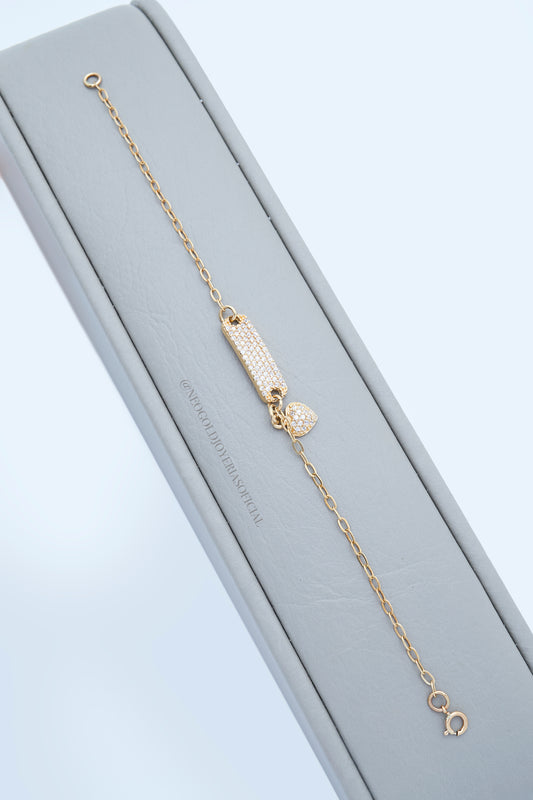 PULSERA BEBE OA 18K, PLACA ENGASTADA CON CIRCONES DE TALLA EUROPEA REF 014284